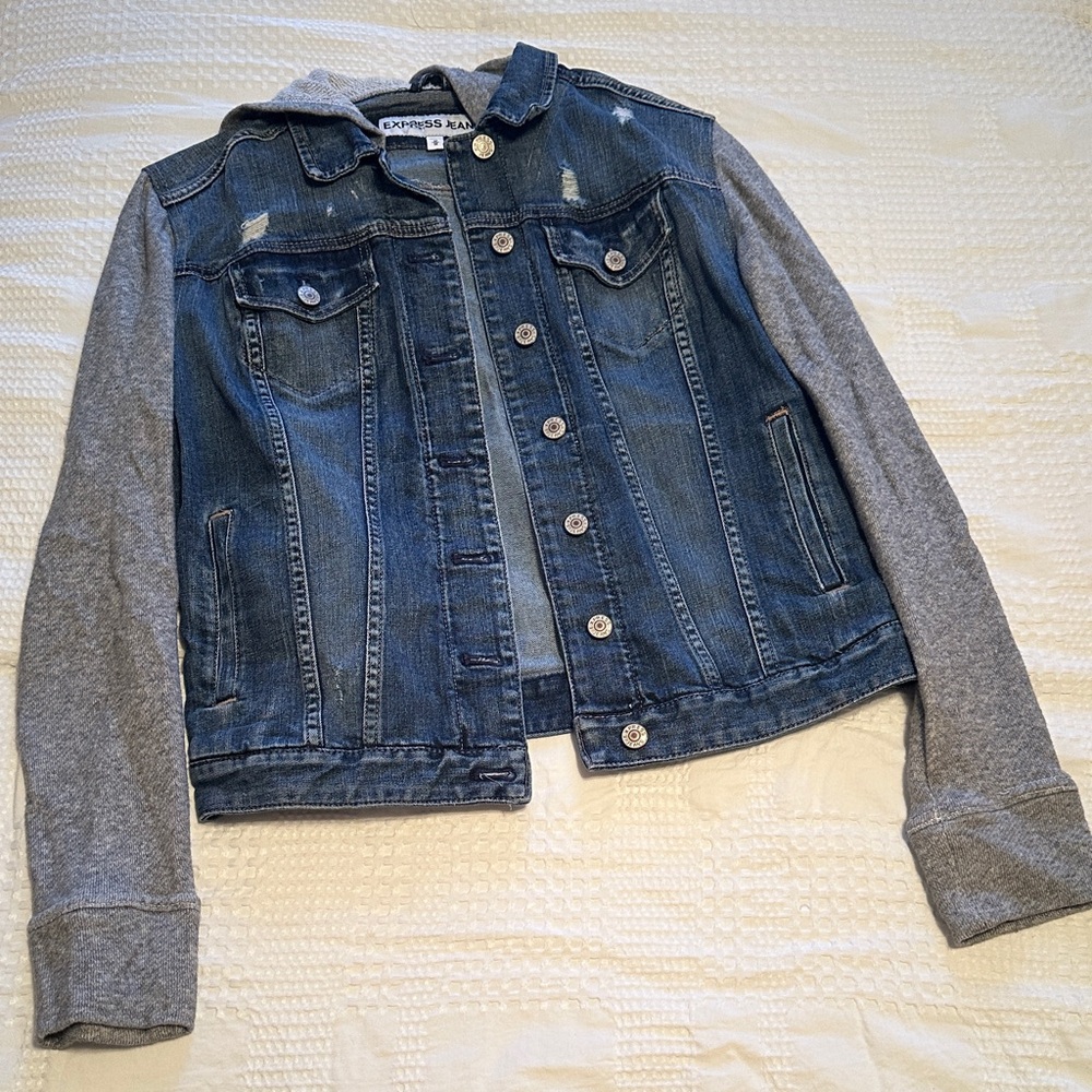 Express Blue Denim Jacket with Gray Sleeves